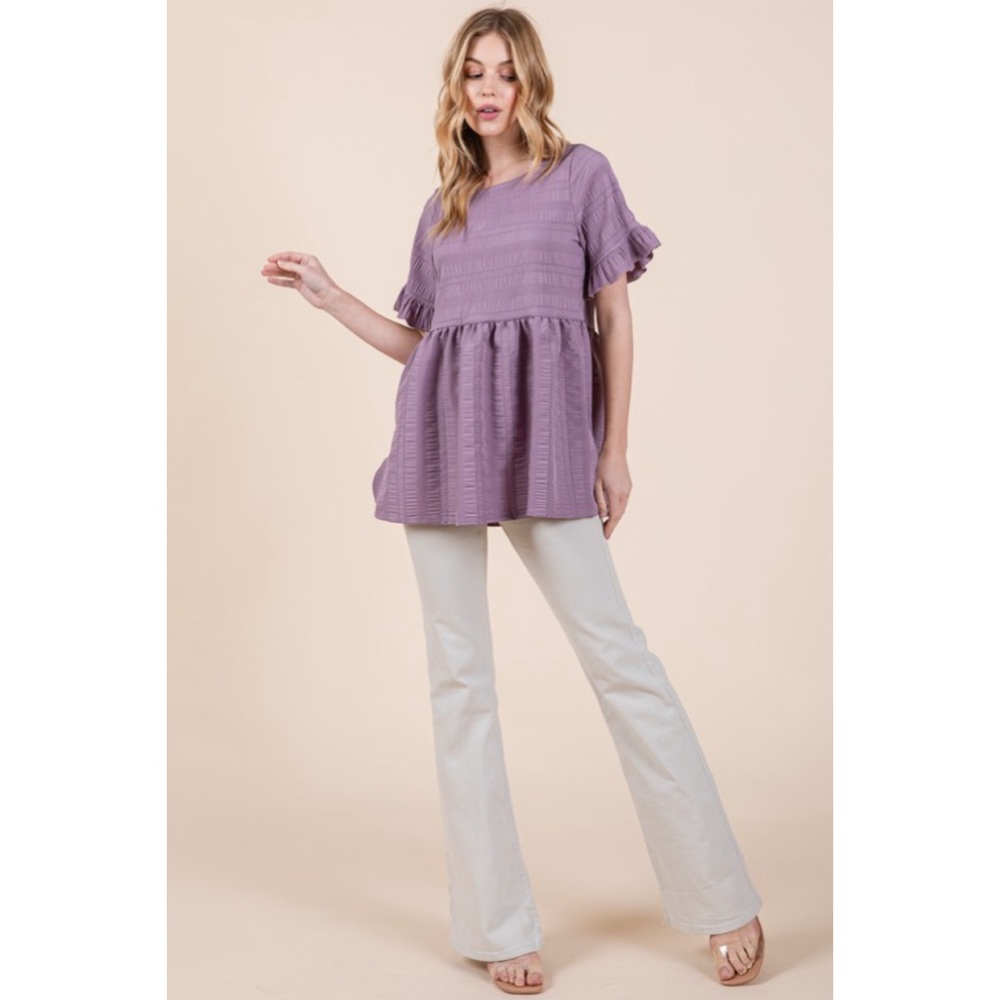 LAST 1! Pale Purple Textured Ruffle Tiered Side Slit Top! - Picture 7 of 8